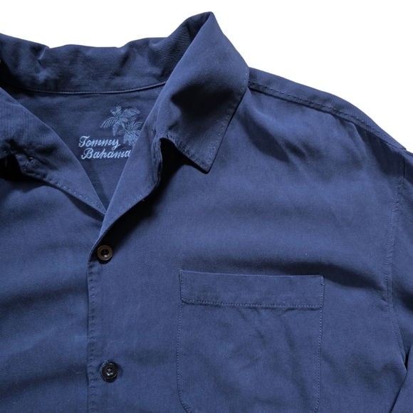 Tommy Bahama Mens Button Down Front 100% Silk Camp Shirt long sleeve XL Blue - Picture 3 of 4